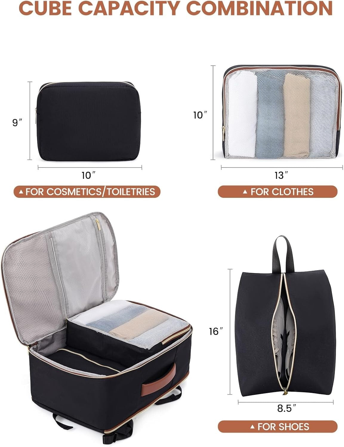 Portable Travel Backpack for Women: TSA Approved 40L Carry-On with Packing Cubes