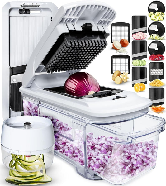 All-in-1 Vegetable Chopper & Mandoline Slicer Set with Bonus Spiralizer - 6 in 1