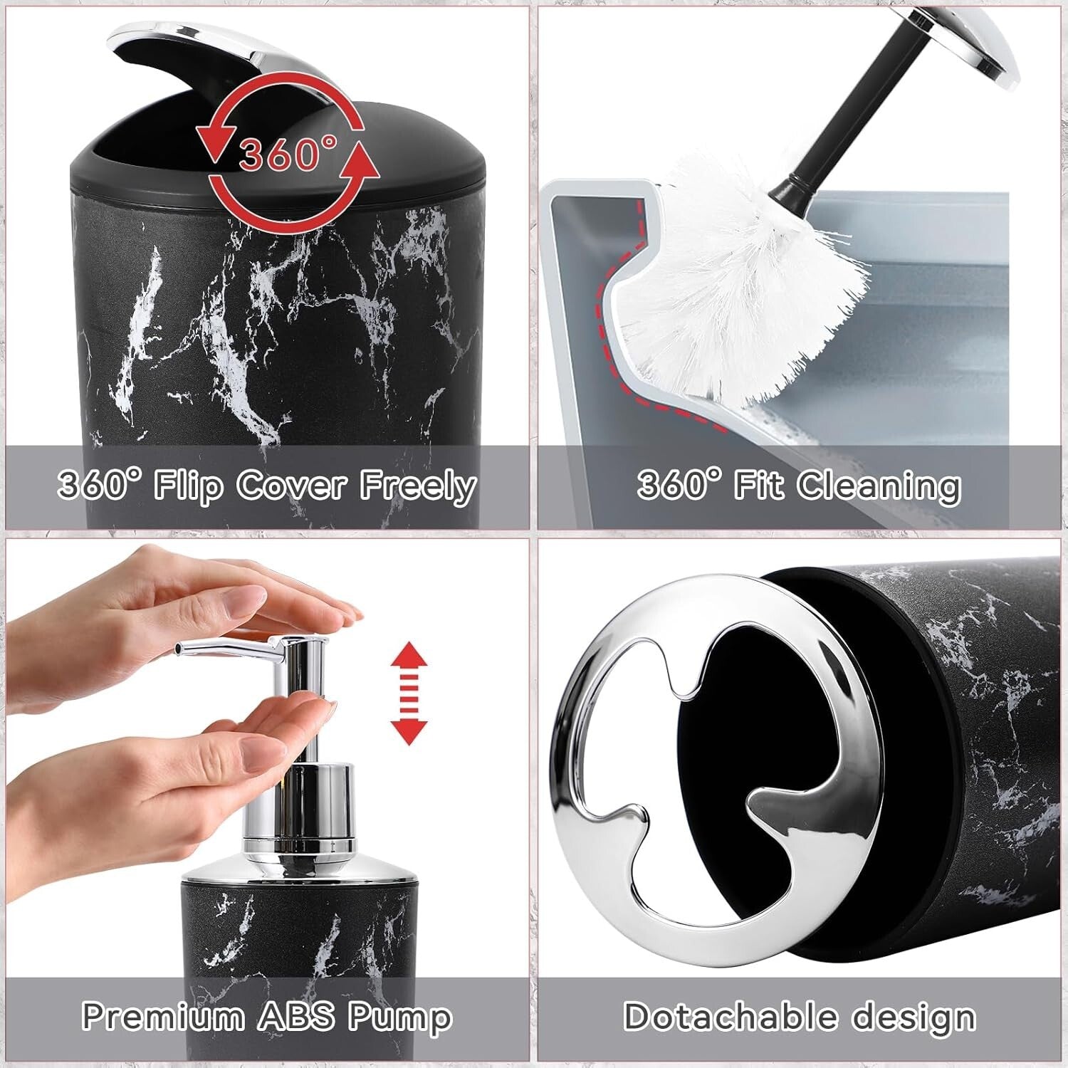 9-Piece Black Marble Bathroom Accessories Set - Enhancing Elegance and Function