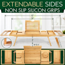 Load image into Gallery viewer, Elegant Bamboo Bath Caddy with Sliding Arms &amp; Gift Box - Perfect for Relaxation