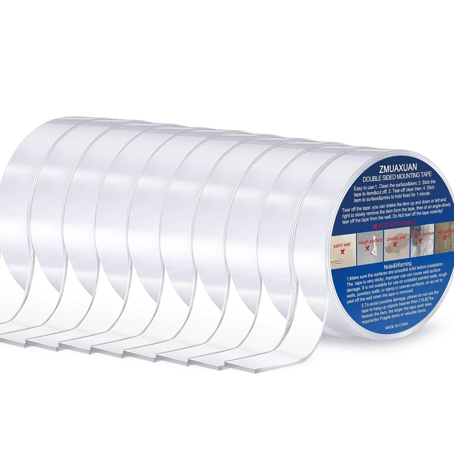 10 Roll Heavy Duty Double Sided Clear Tape - Strong Adhesive for All Surfaces