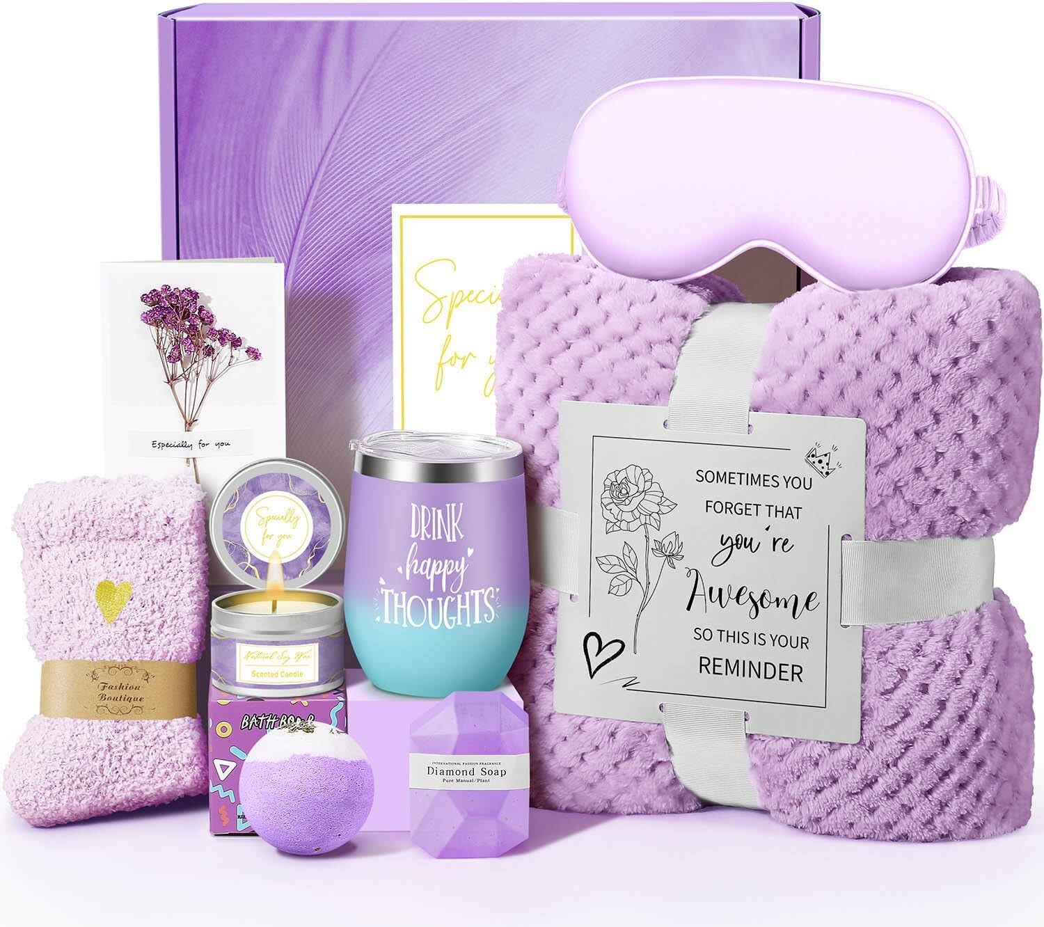 Lavender Scented Relaxation Spa Gift Basket Set for Women – Birthday & Self Care