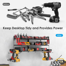 Load image into Gallery viewer, Metal Wall-Mounted Garage Tool Organizer with Power Strip &amp; Drill Holders