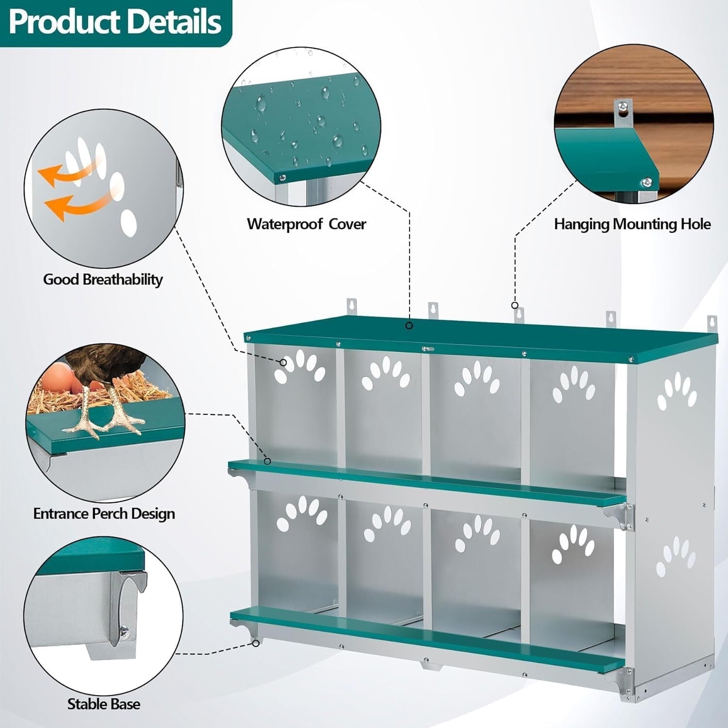 Spacious 8 Compartment Chicken Nesting Box - Ideal for Comfortable Egg Laying