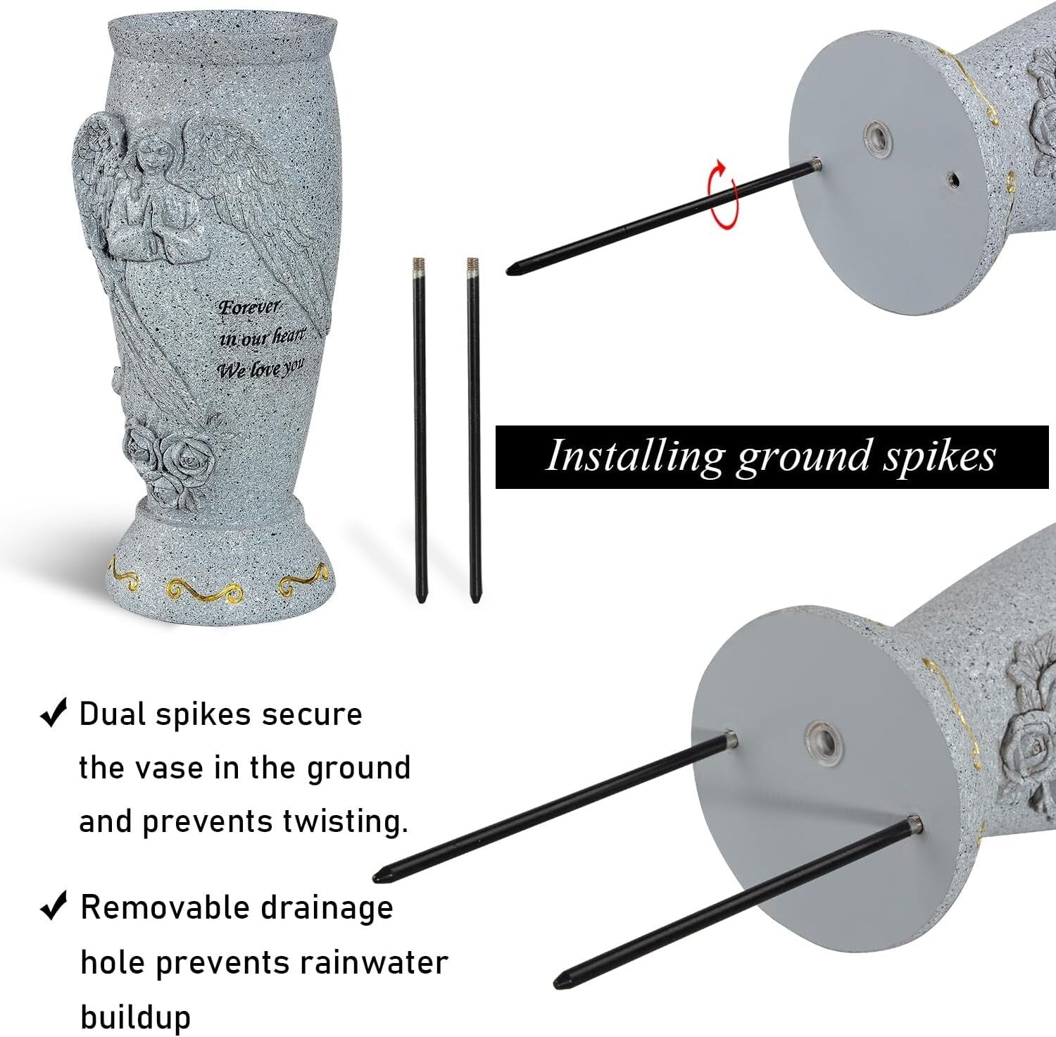 Resin Cemetery Vase with Sentimental Engraving - Ideal for Bouquets & Memorials