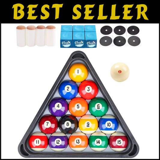 High Gloss Resin Billiard Balls with Durable Triangle Rack & Cue Chalks