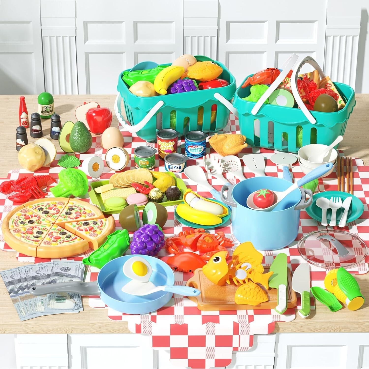 Deluxe 150-Pc Kitchen Play Kit - Toddler Cooking Set with Accessories & Baskets