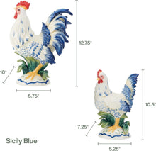 Load image into Gallery viewer, Vibrant Sicily Blue Ceramic Rooster &amp; Hen Statues - Elegant Farmhouse Accent