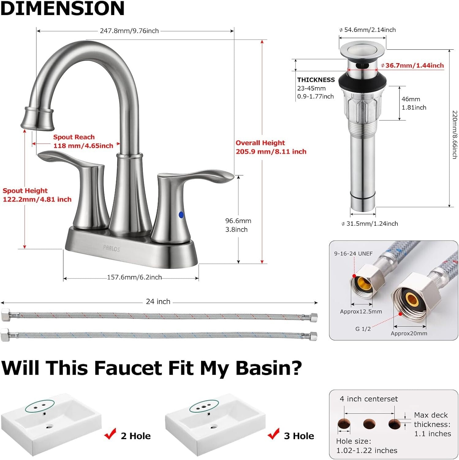 Stylish Brushed Nickel Bathroom Faucet with 1.5 GPM Flow Rate and 3-Hole Mount