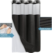 Load image into Gallery viewer, Spa-Like Experience Black Shower Curtain with Adjustable Snap Liner, 60W x 74H
