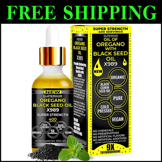 Natural Oil of Oregano & Black Seed Extract - Organic 400 Servings for Vitality