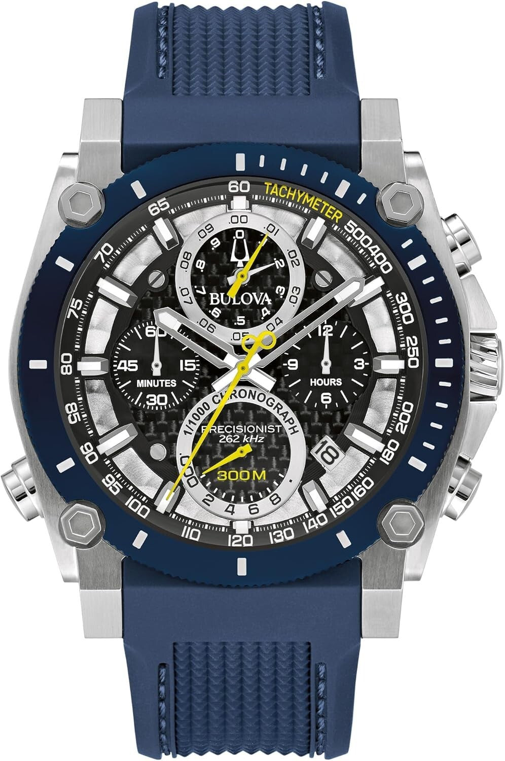 Men’s Stylish Chronograph Watch with Stainless Steel and Blue Silicone Strap