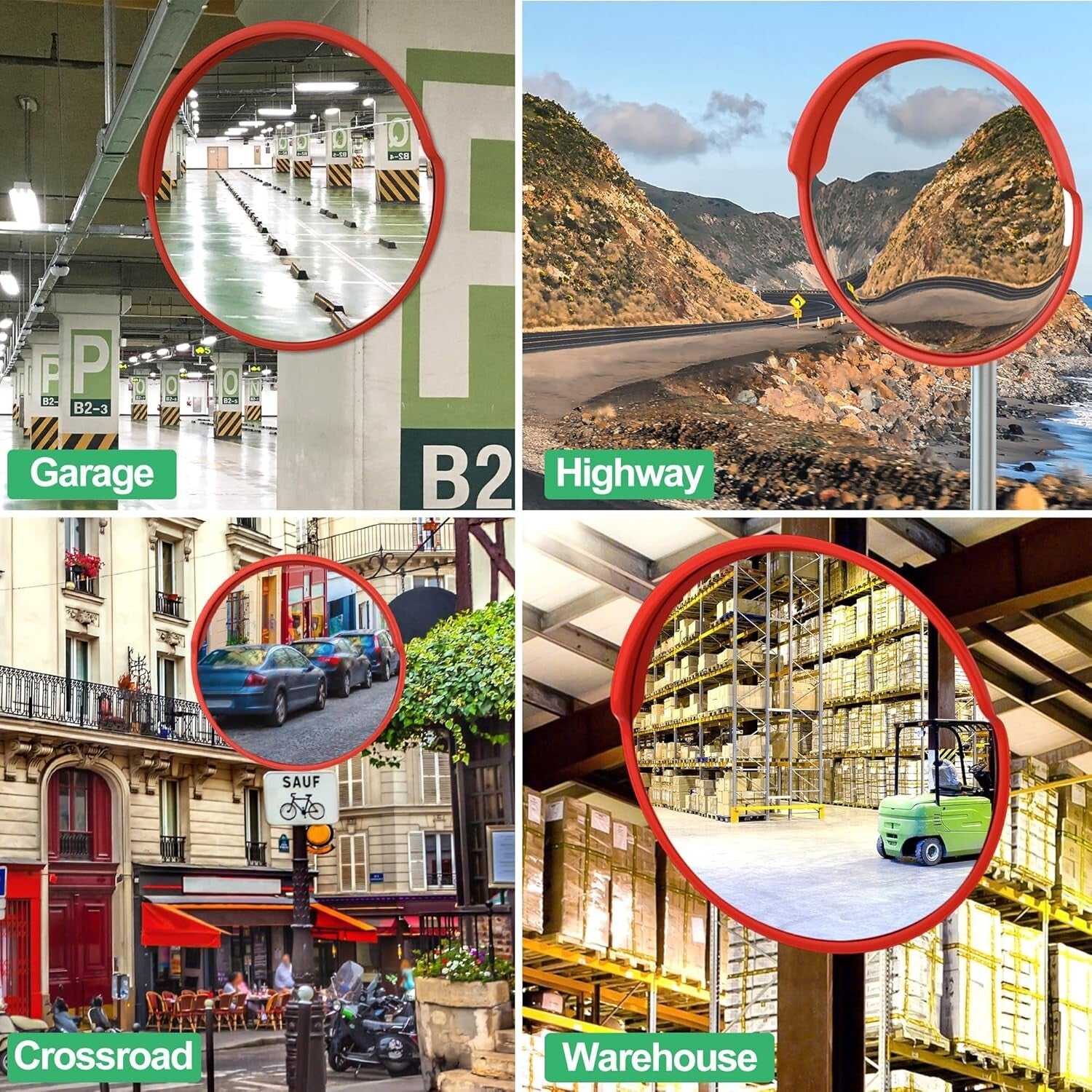 Premium 24" Wide-Angle Safety Mirror with Adjustable Bracket for All Surfaces