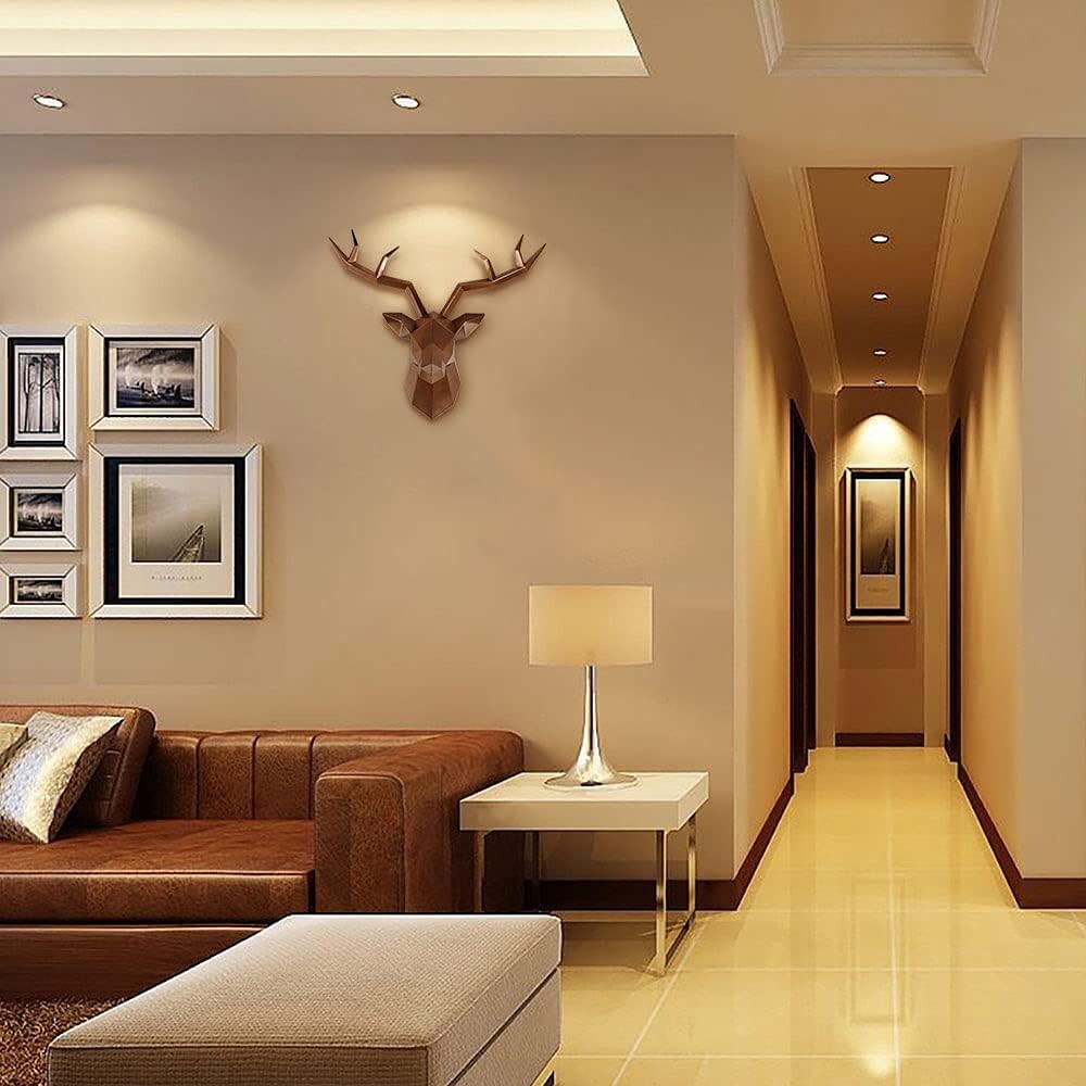 Handcrafted Geometric Deer Head Wall Decor in Antique Copper Finish - 19"