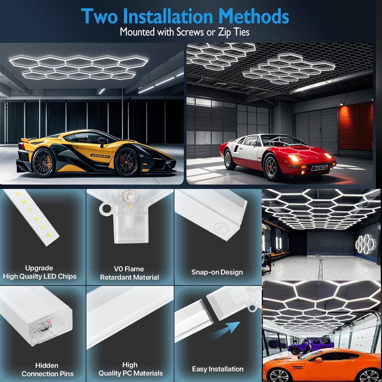 Elegant Aluminum Hexagon Garage Light - 720W, 86400 Lumens for Commercial Use