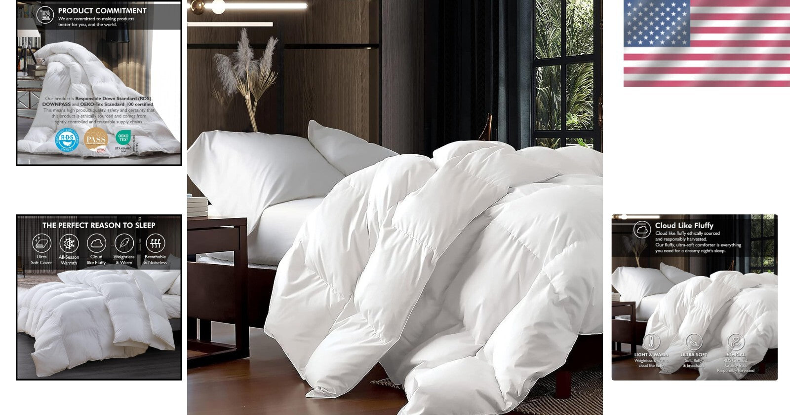 Cloud-Like 65 oz Oversized King Goose Down Fiber Comforter - 100% Cotton Cover