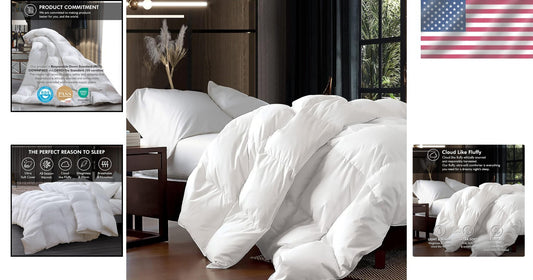 Cloud-Like 65 oz Oversized King Goose Down Fiber Comforter - 100% Cotton Cover