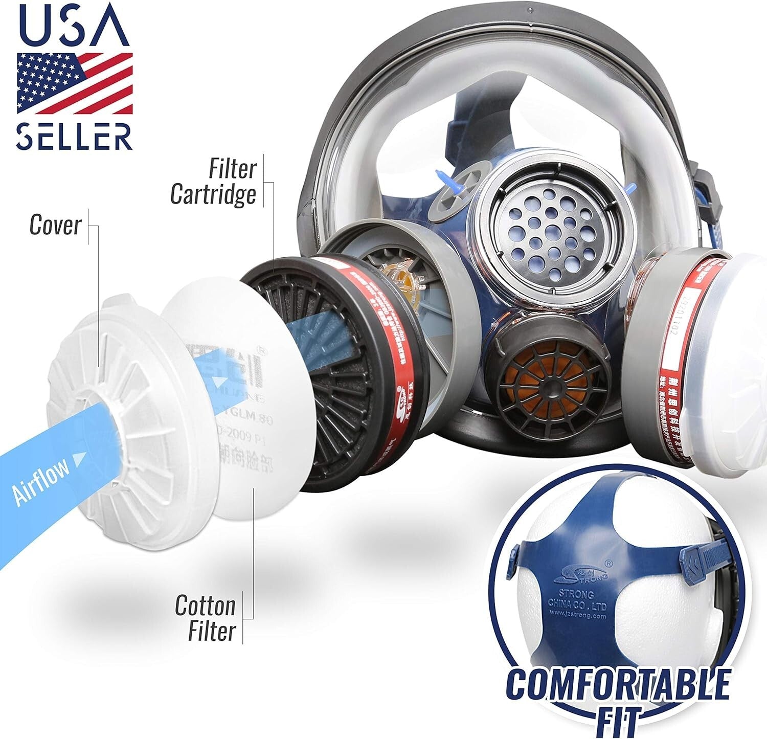 Full Face Organic Vapor Respirator with Anti-Fog Lens - Heavy Duty Protection