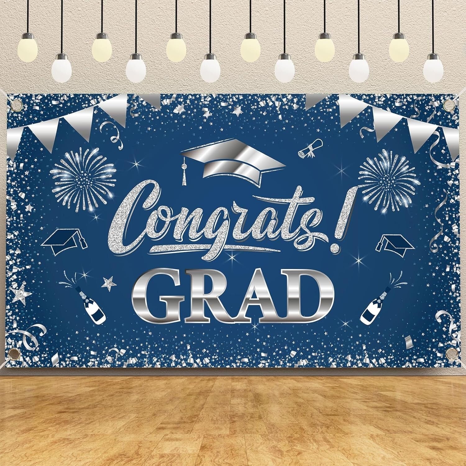 2025 Graduation Party Supplies Set - 245 PCS for 25 Guests in Navy Blue & Silver