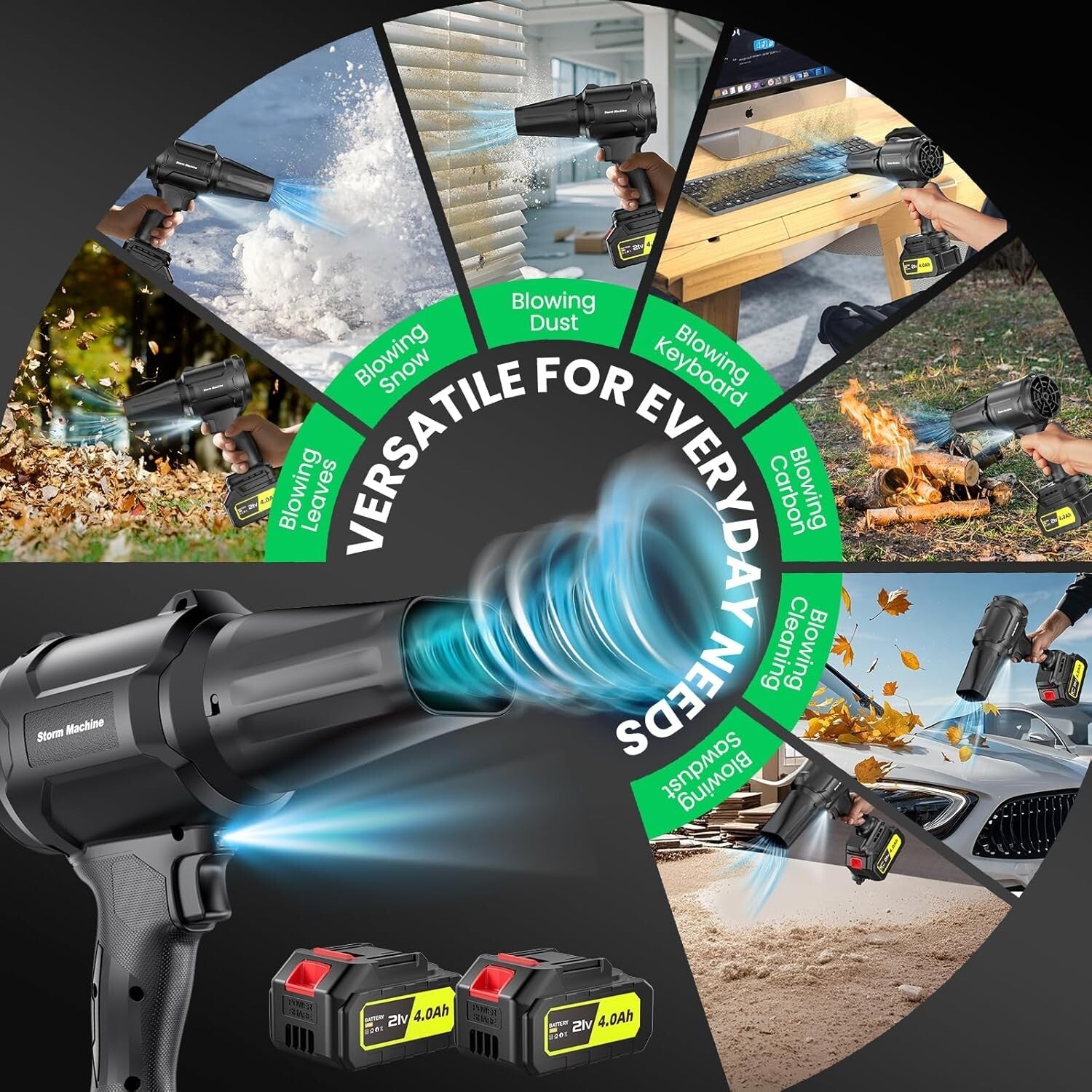 Efficient Cordless Leaf Blower - 400,000 RPM Motor with Safety Features Included