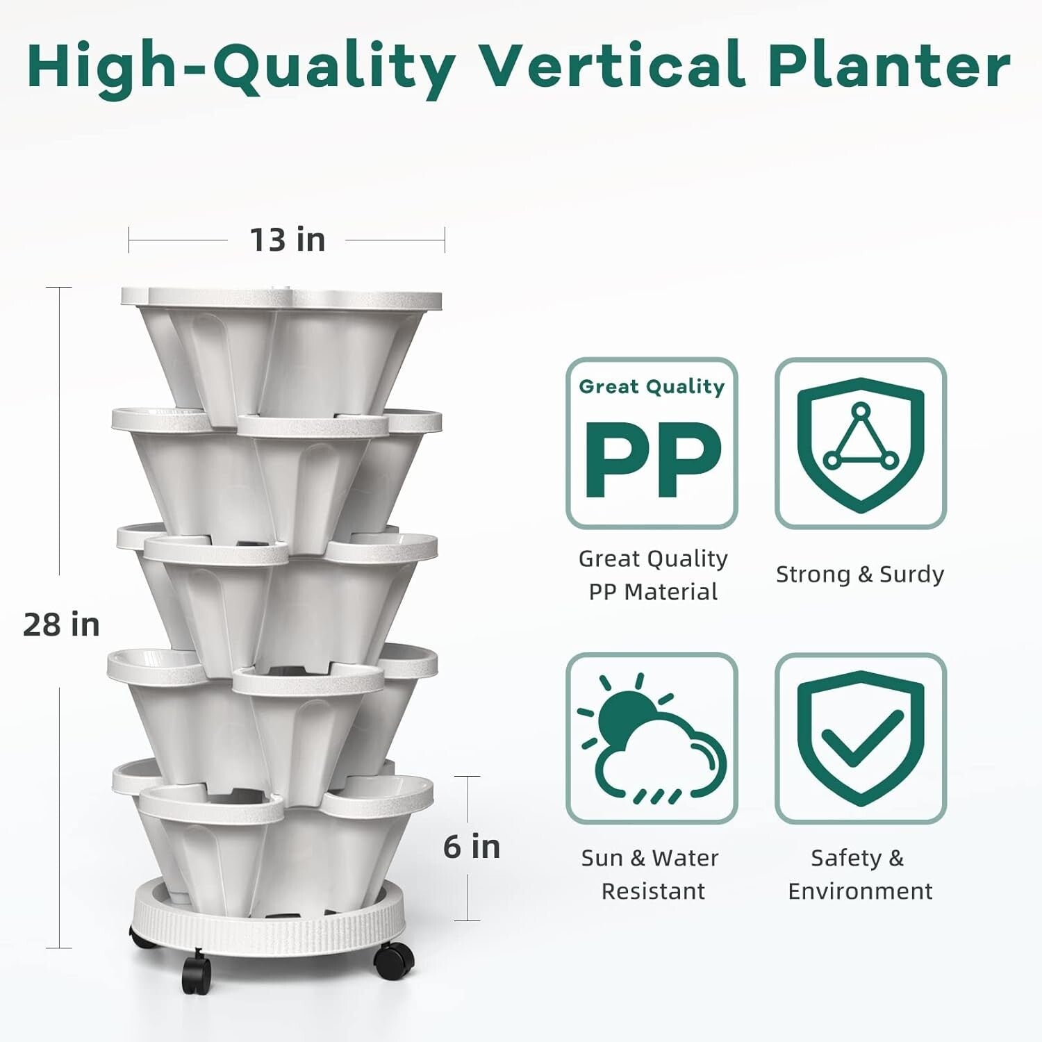 5-Tier Stackable Vertical Planter with Wheels - Indoor & Outdoor Garden Solution