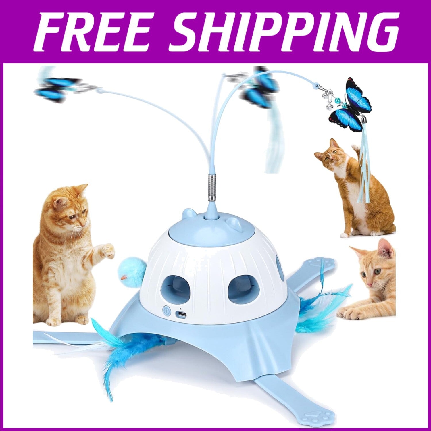 Multi-Cat Friendly Automatic Cat Toy: Whack-a-Mole, Butterfly, Feather Action