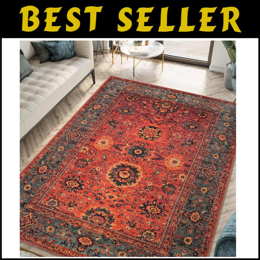 Stylish 5' x 7' Machine Washable Rug - Vintage Design with Non-Slip Backing