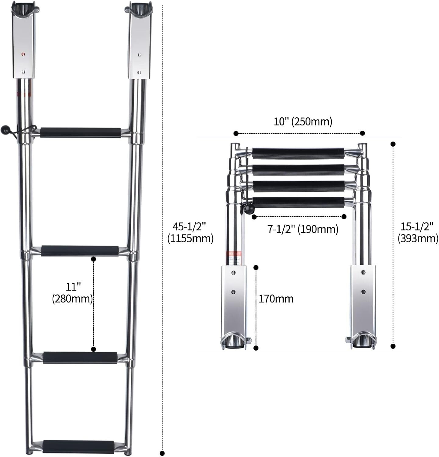 Marine Grade 4-Step Telescopic Boat Ladder with Handrails & Non-Slip Treads