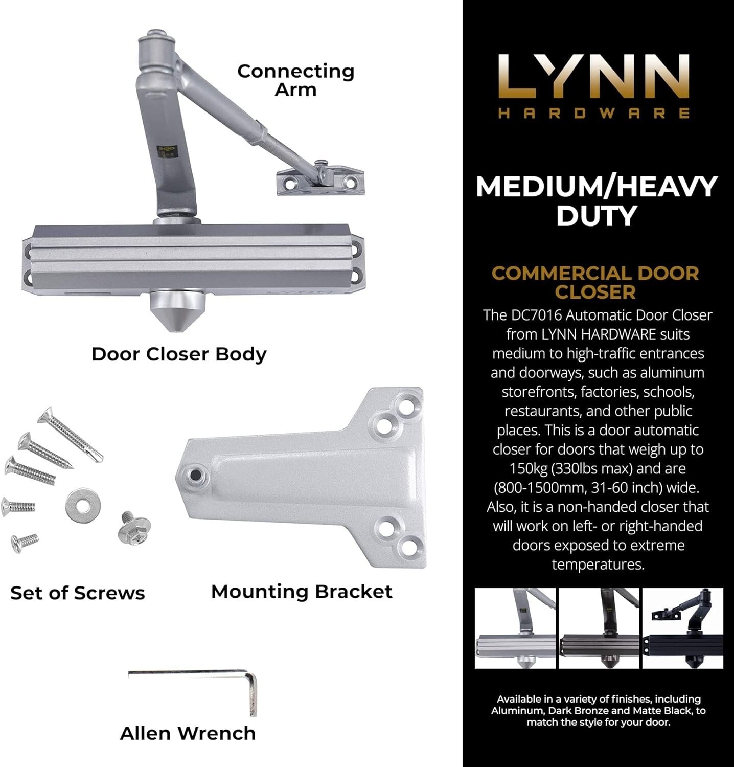 Durable Aluminum Door Closer for High-Traffic Areas - Fire Rated & Adjustable