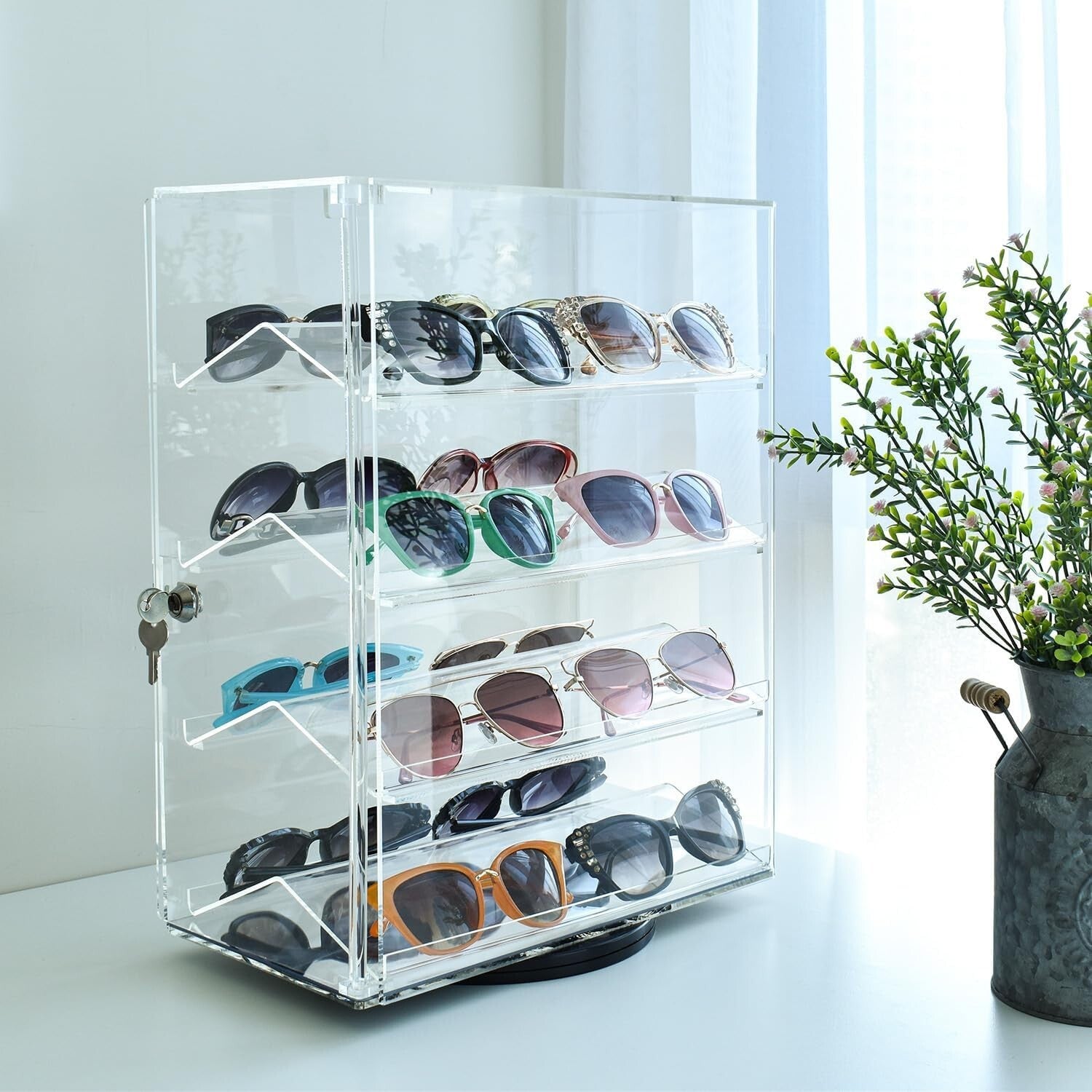 Premium 4-Tier Acrylic Display Case for Sunglasses & Collectibles - Rotating