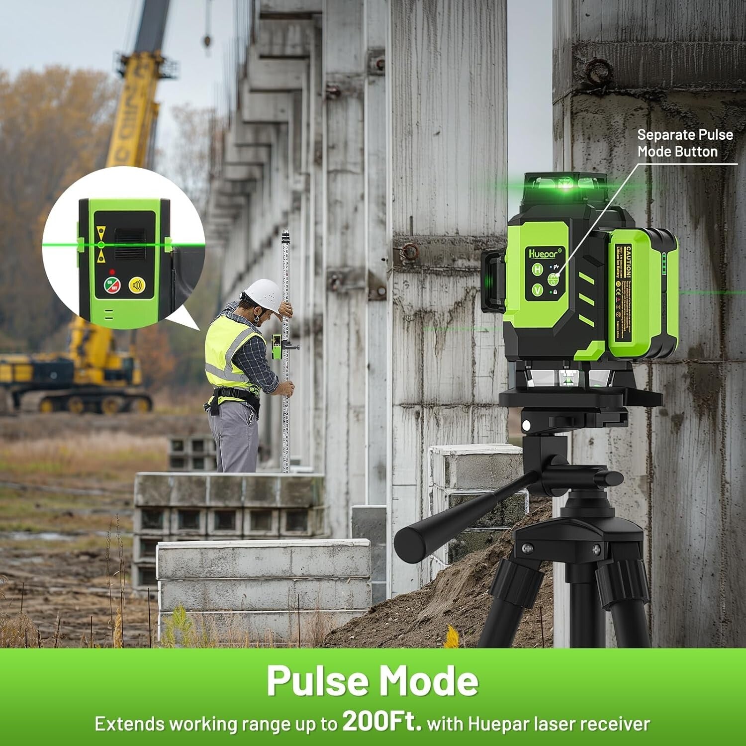 Durable Green Beam 4X360° Laser Level with Lithium-ion Batteries + Accessories