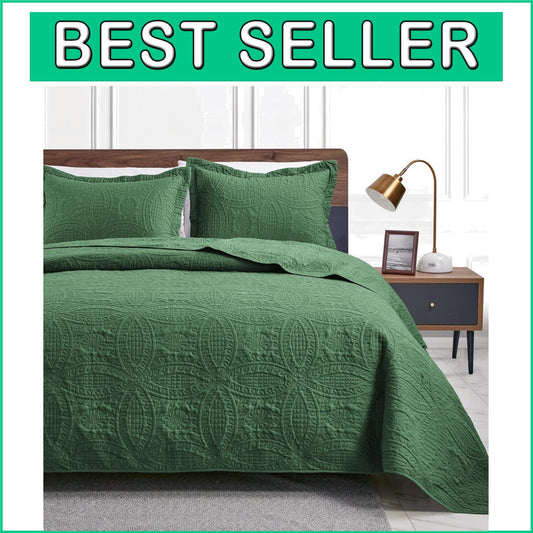 Chic King Size Bedspread in Olive Green - Modern Coin Design & Ultimate Comfort