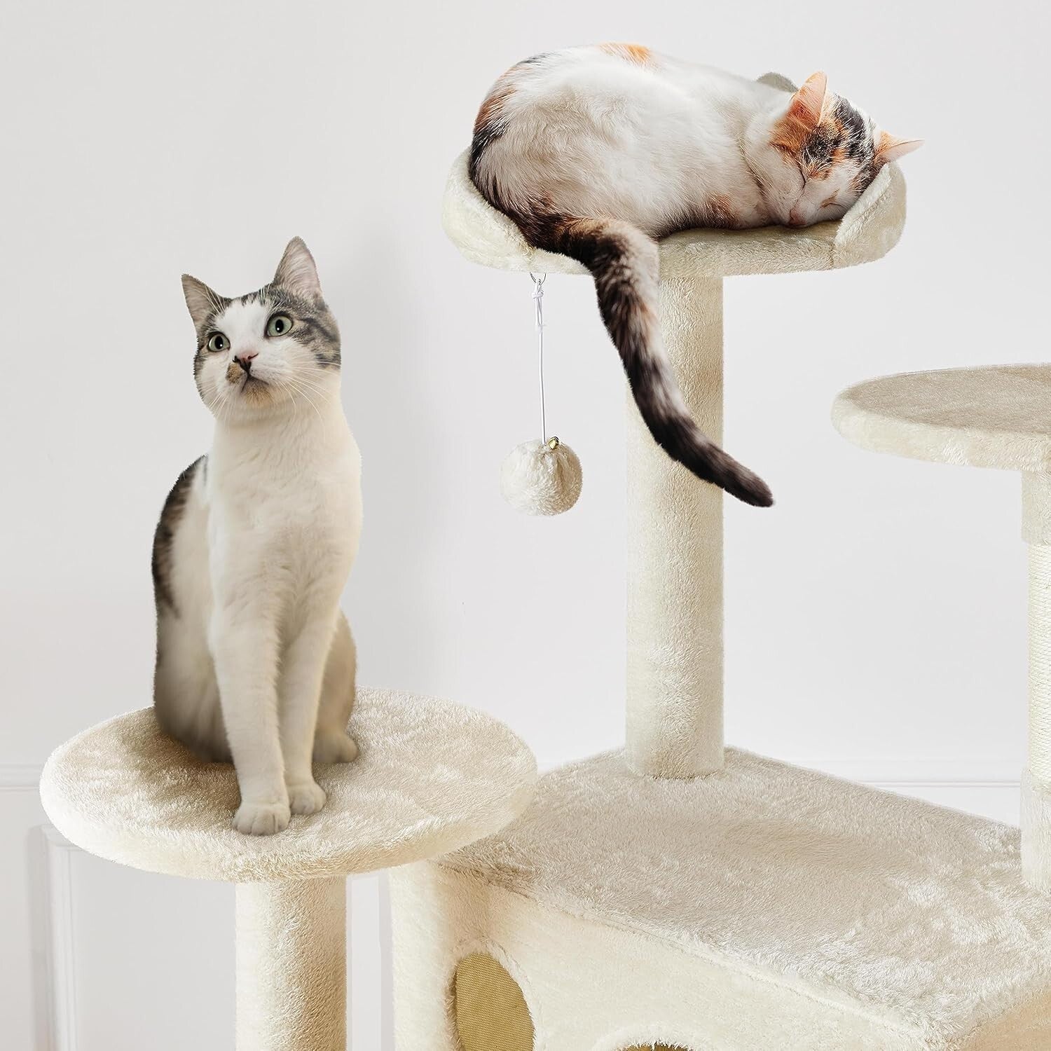 Spacious Cat Tree Tower with Cozy Condos & Platforms for All Cat Breeds - Beige