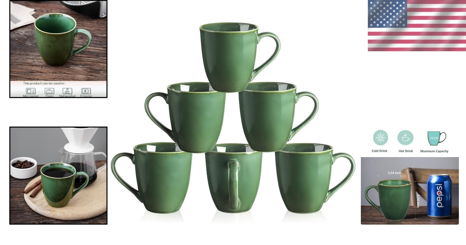Chic 12 oz Stackable Coffee Mugs - Dishwasher & Microwave Safe, Unique Glaze