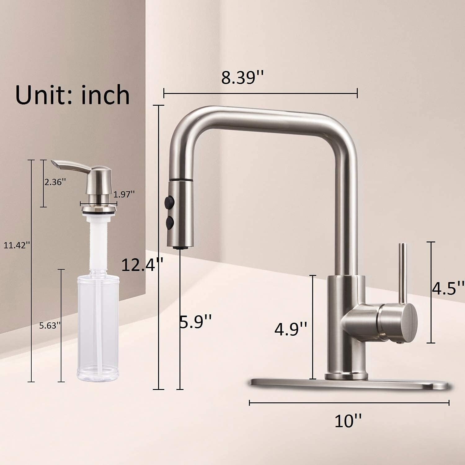 Eco-Friendly Kitchen Sink Faucet with Pull Out Sprayer & Stylish Soap Dispenser