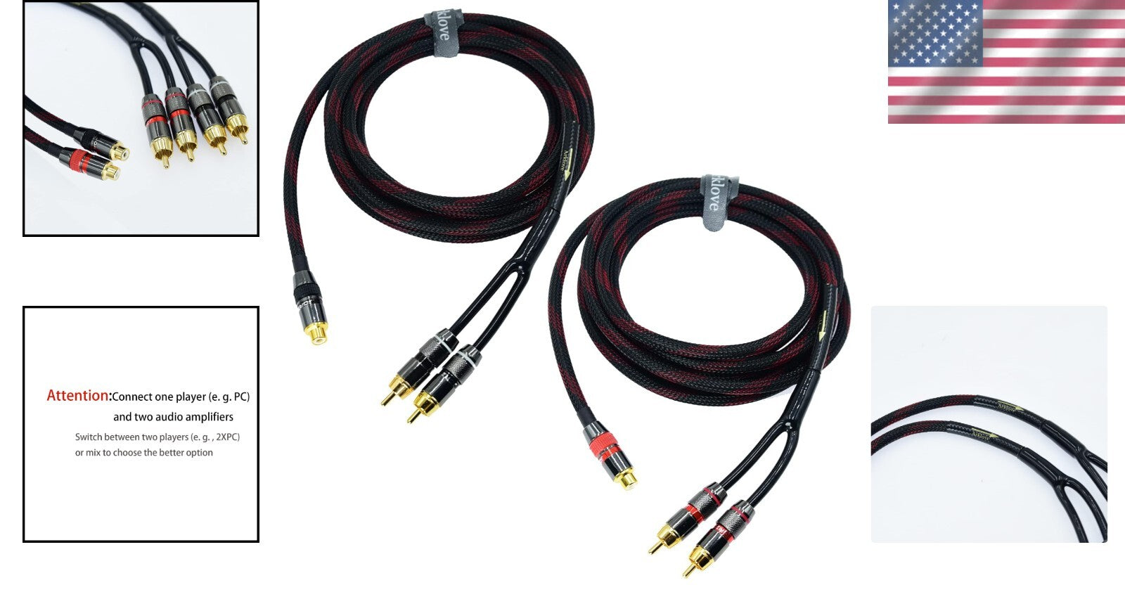 Versatile 10ft RCA Y Adapter Cable - Connect 1 to 2 Speakers, 24k Gold Plated