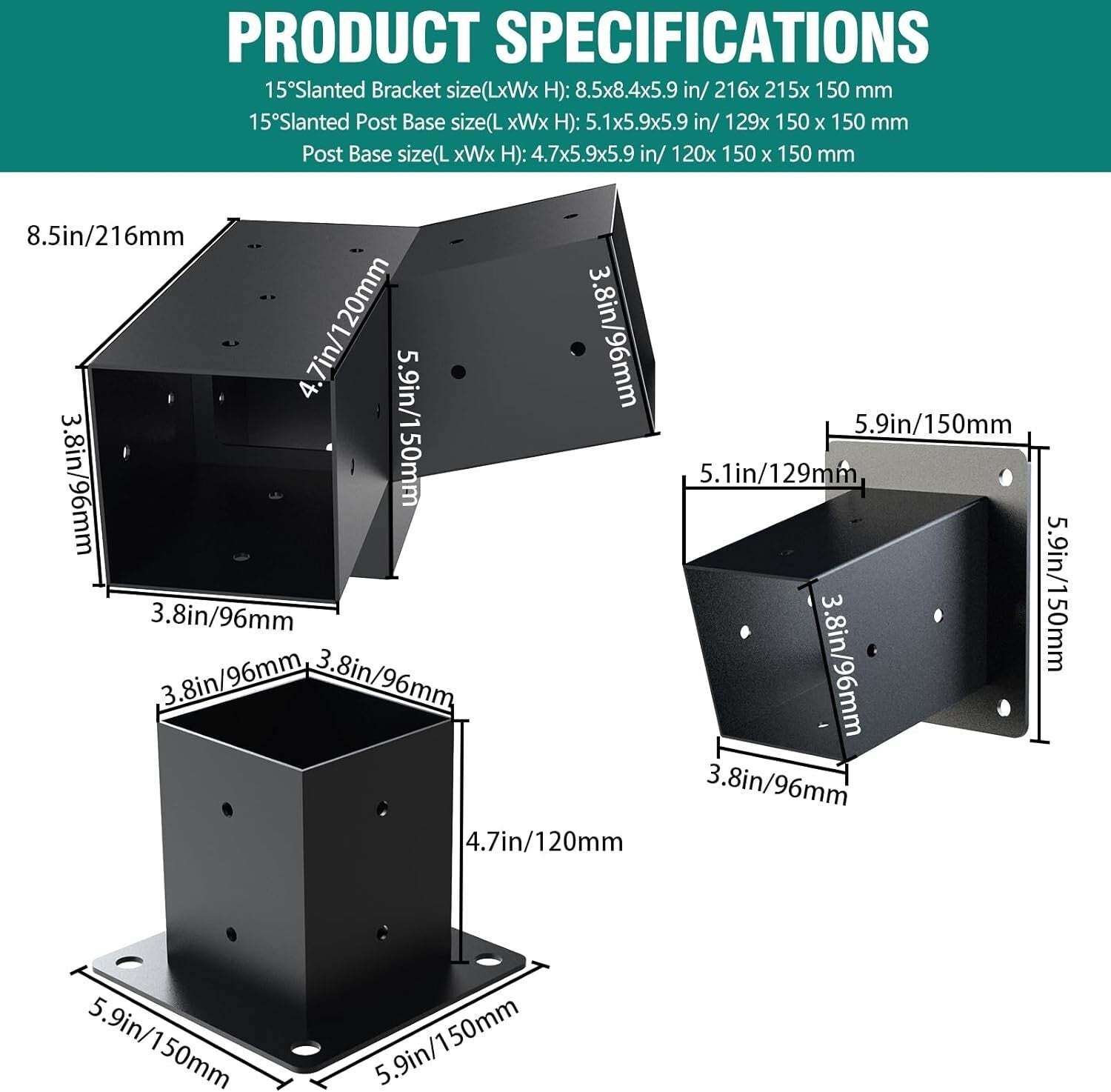 2 Pack Woodworks 15° 3-Way Corner Pergola Brackets - Quick Installation Kit