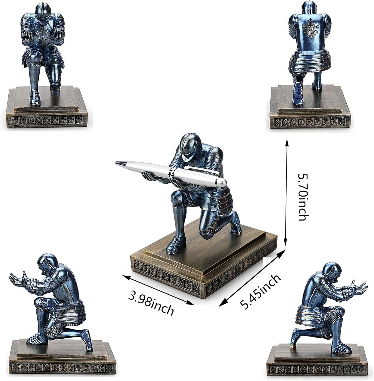 Creative Knight Desk Organizer with Blue Resin Holder and Fancy Pen Included