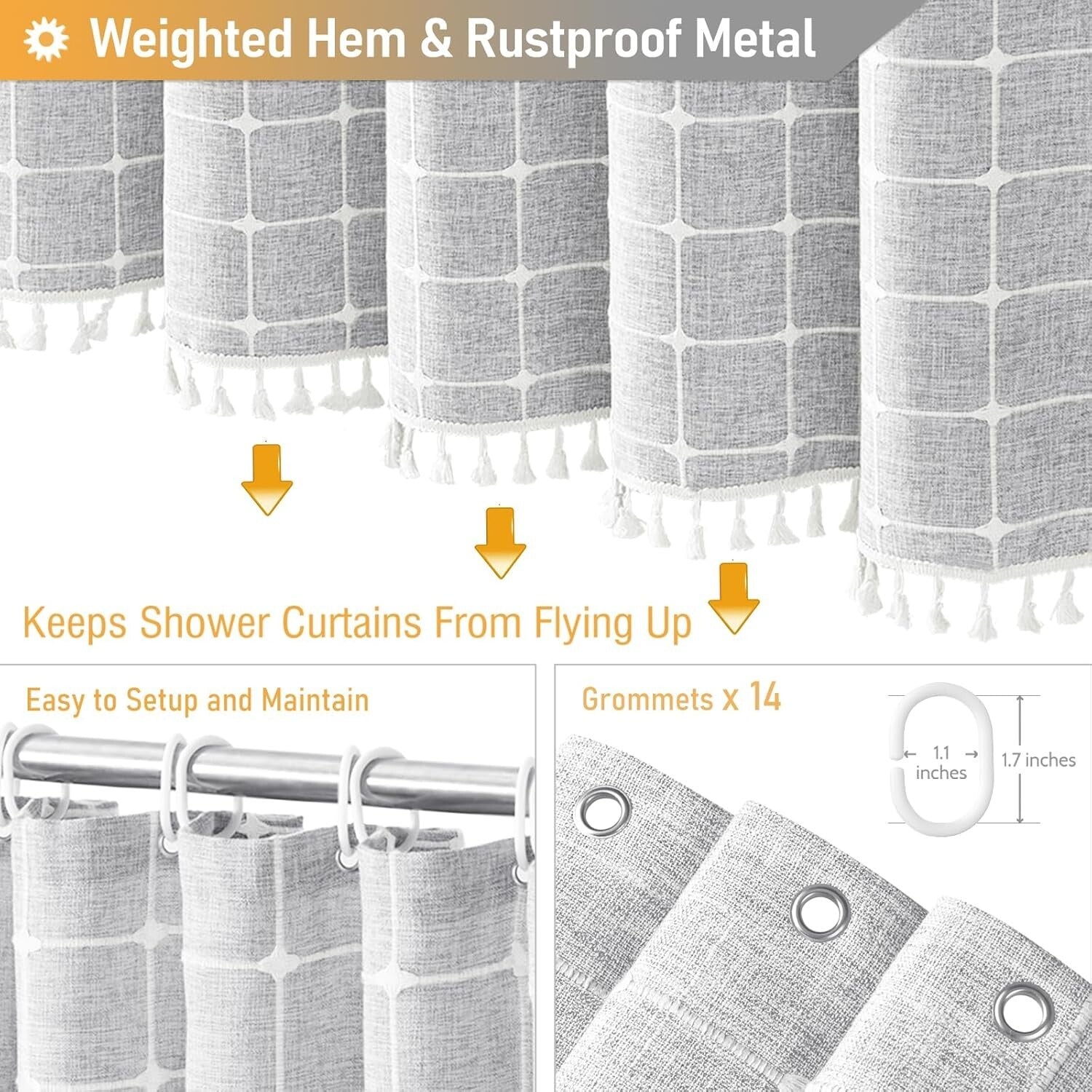 Elegant 84" x 72" Grey Shower Curtain Set - Waterproof & Wrinkle-Free Fabric