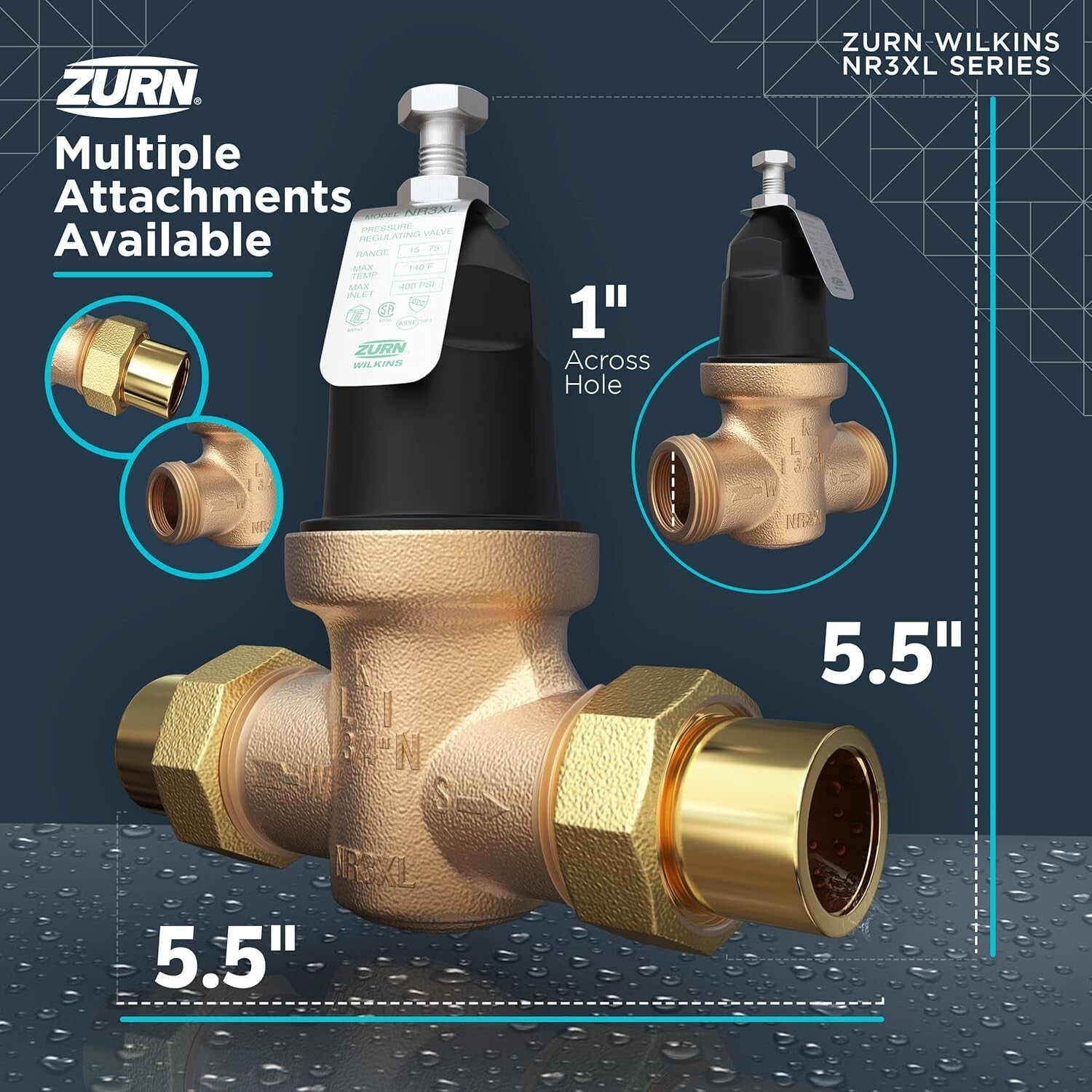 Efficient Brass Pressure Reducing Valve - 1" NPT Connection for Residential Use