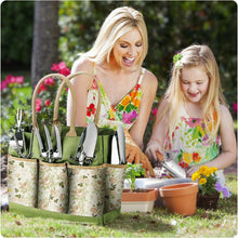 Load image into Gallery viewer, 9-Piece Heavy Duty Gardening Tools Set with Floral Organizer Bag - Perfect Gift