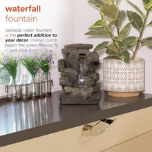 Load image into Gallery viewer, Tranquil 4-Tier Indoor Tabletop Fountain with LED Lights - Gray Stone Design
