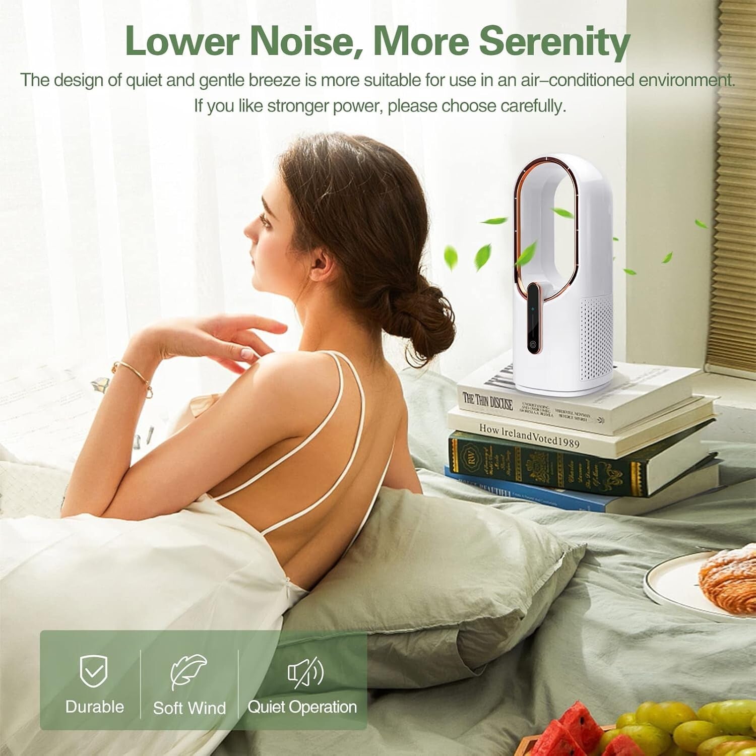 11.8 Inch Sleek Bladeless Portable Fan with Touch Control & 3 Speed Settings