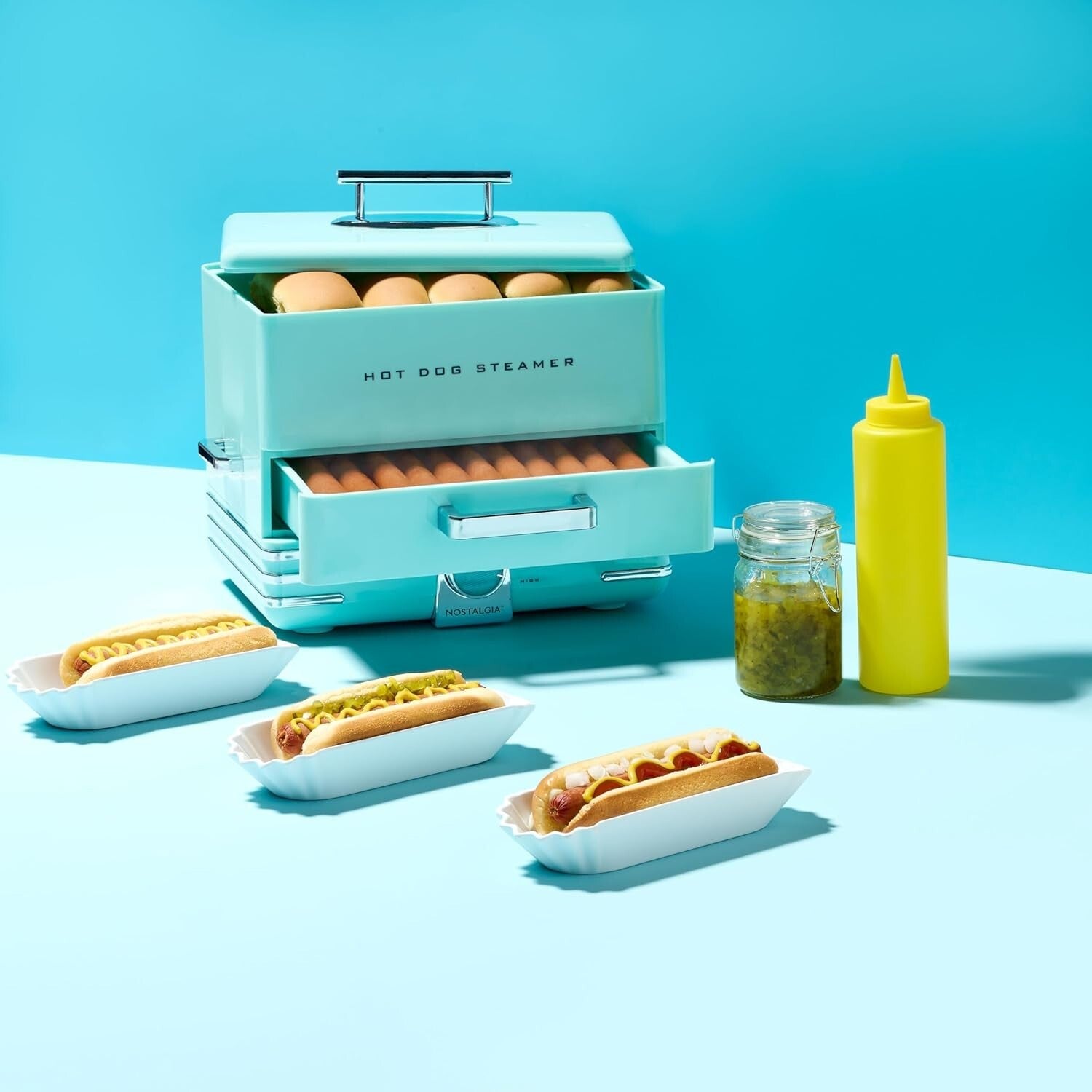 Aqua Hot Dog Steamer with Bun Warmer - Perfect for Parties & Gatherings