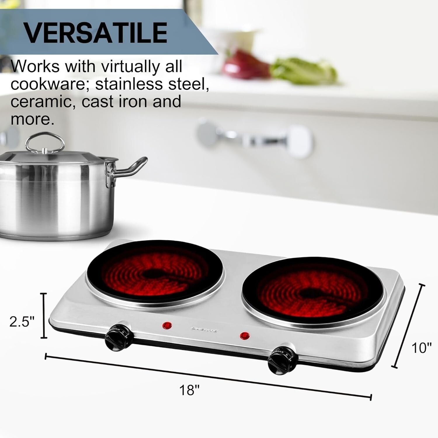 Efficient Double Burner Electric Stove with Easy Clean Glass and Safety Features