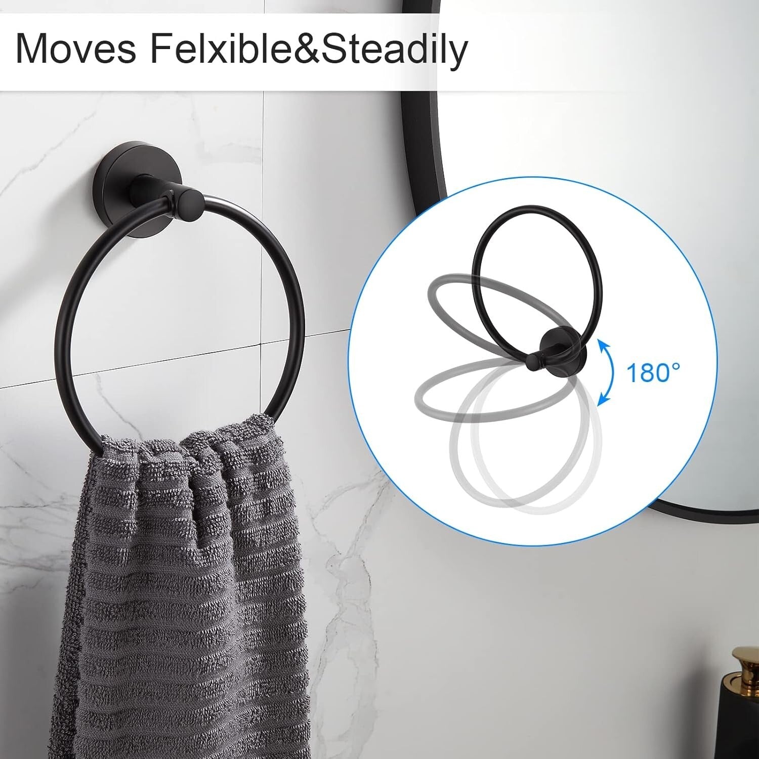 8-Piece Rust-Resistant Matte Black Bathroom Hardware with Adjustable Towel Bars