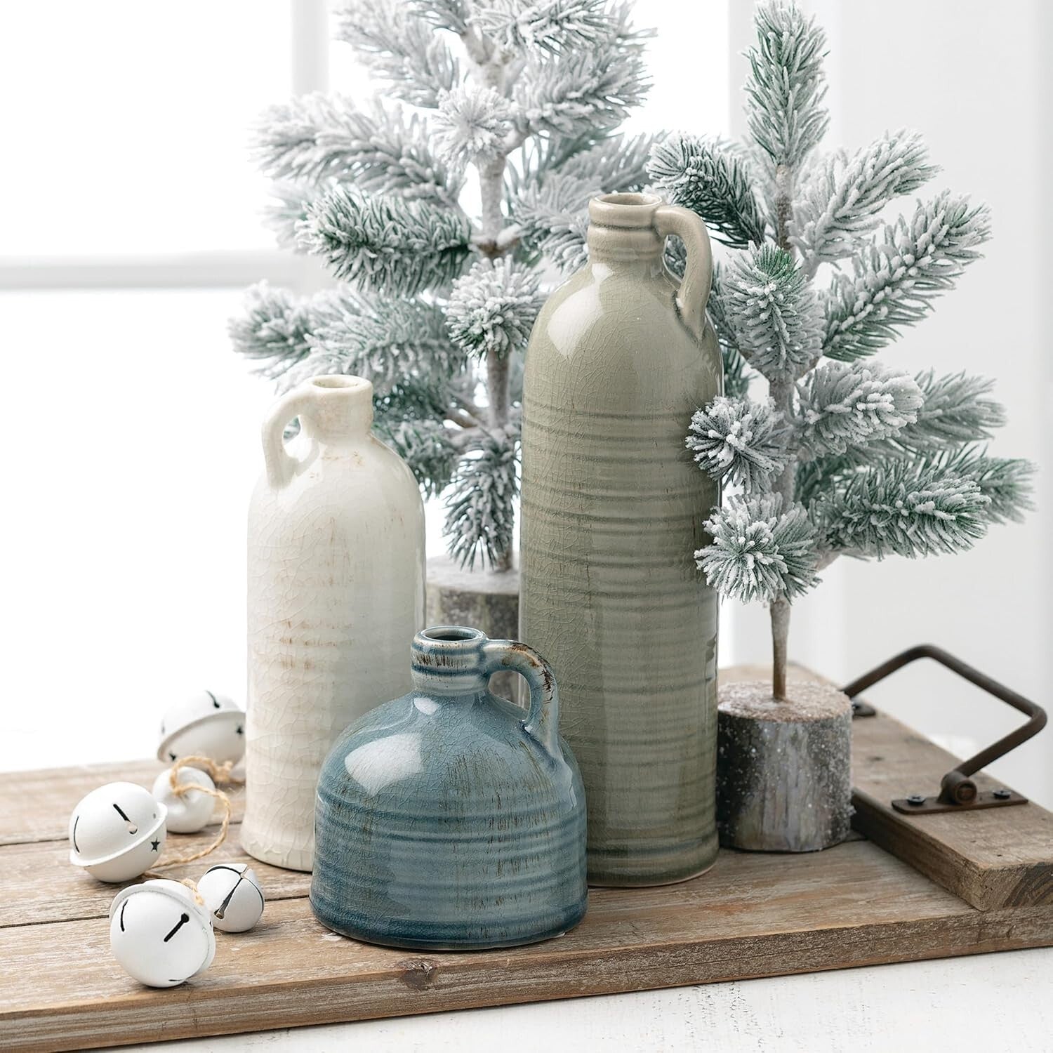 Stylish 3-Piece Farmhouse Jug Vase Set for Table Centerpieces & Decor