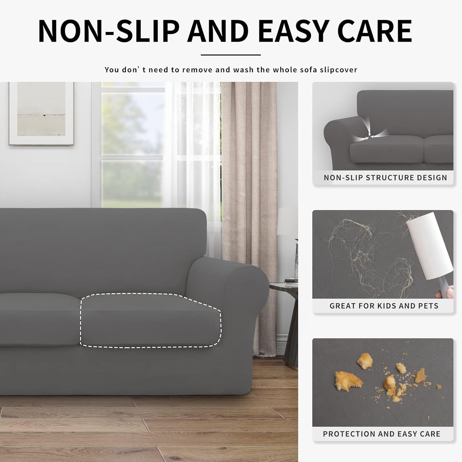 Elegant 4-Piece Couch Cover Set in Gray - Perfectly Waterproof for Kids & Pets
