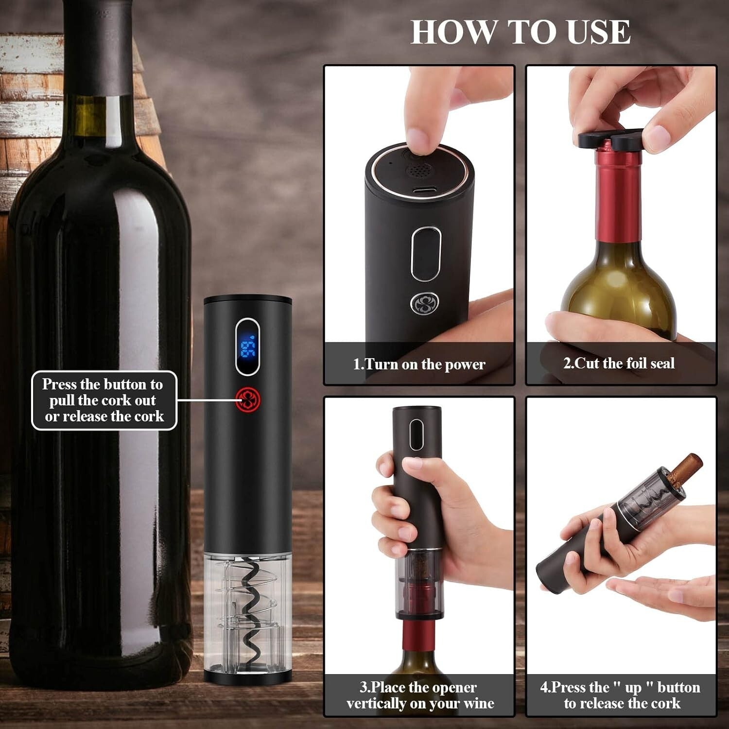 Elegant Wine Opener Gift Set with Aerator & Decanter - Rechargeable & Automatic