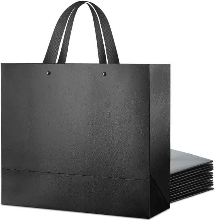Elegant 12 Set of Embossed Black Gift Bags - Large 17.5x6x16 for Special Events